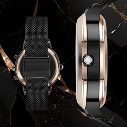 Imagem de Relógio Feminino Digital e Analógico de Pulso Dupla Face com Pulseira Mesh de Aço Inoxidável Resistente à Água 5 ATM Luxo Elegante Fashion Technos