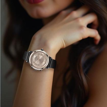 Imagem de Relógio Feminino Digital e Analógico de Pulso Dupla Face com Pulseira Mesh de Aço Inoxidável Resistente à Água 5 ATM Luxo Elegante Fashion Technos