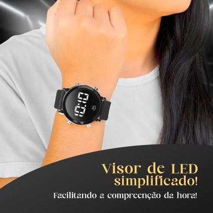 Imagem de Relógio Feminino Digital Led Preto Pulseira Silicone Original + Caixa Presente Social Dia Dia Lindo Delicado