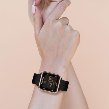 Imagem de Relógio Feminino Digital Preto e Rosé com Pulseira de Silicone à Prova D Água Quadrado Pequeno Delicado Fashion Mormaii