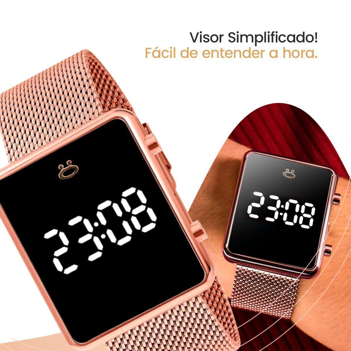 Imagem de relogio feminino digital silicone aço + colar perola + caixa banhado social quadrado casual pulseira ajustável silicone