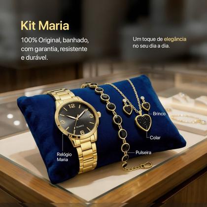 Imagem de Relogio Feminino Dourado Aco Inox + Oculos Pulseira + Caixa inoxidavel pingente original losango protecao uv casual moda