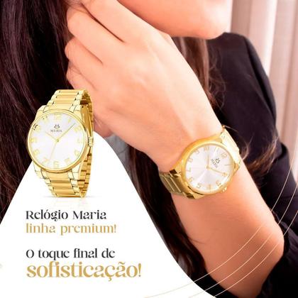 Imagem de Relogio Feminino Dourado Aço Inox Ou Colar + Brincos + Caixa
