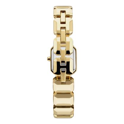 Imagem de Relógio Feminino Dourado com Caixa e Pulseira de Aço Inoxidável com Lente Facetada e Resistência à Água Pequeno Quadrado Fashion Elegante Luxo Euro