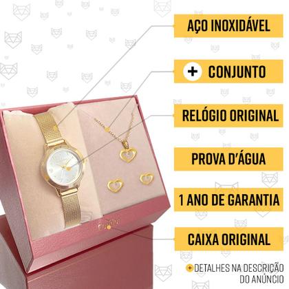 Imagem de Relógio Feminino Dourado Condor Prova d'água e 1 ano de garantia com conjunto