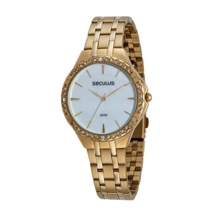 Relógio Feminino Dourado Seculus Com Semijoias77114Lpskds1 Imagem de Relógio Feminino Dourado Seculus Com Semijoias77114Lpskds1