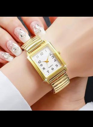 Imagem de Relógio Feminino Elegante Dourado Retangular  Pulseira Flexível Sofisticada
