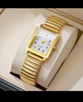 Imagem de Relógio Feminino Elegante Dourado Retangular  Pulseira Flexível Sofisticada