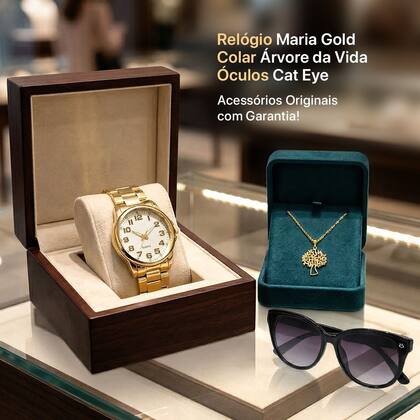 Imagem de relogio feminino inox aco banhado + caixa colar + oculos sol 18k qualidade premium casual ouro social protecao uv uv400