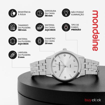 Imagem de Relogio Feminino Mondaine Aço Inoxidavel Prata Mostrador Prata Com Pulseira Original Resistente a Agua 1 Ano de Garantia 32610L0MKNE2K4L12