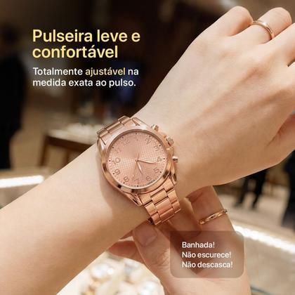 Imagem de relogio feminino original aco inox rose banhado social delicado presente mostrador rosa garantia casual