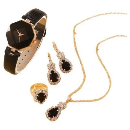 Imagem de Relógio Feminino Original Preto Luxo + Kit  4 Acessórios Pre