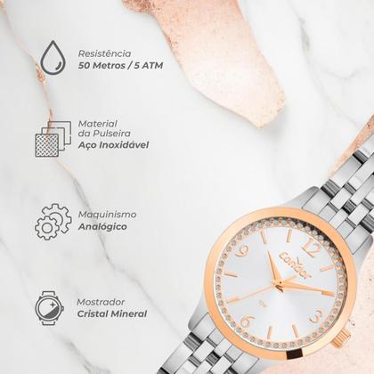 Imagem de Relógio Feminino Pequeno Prata e Rosé com Caixa e Pulseira de Aço Inoxidável à Prova d Água Fashion Luxo Elegante Condor