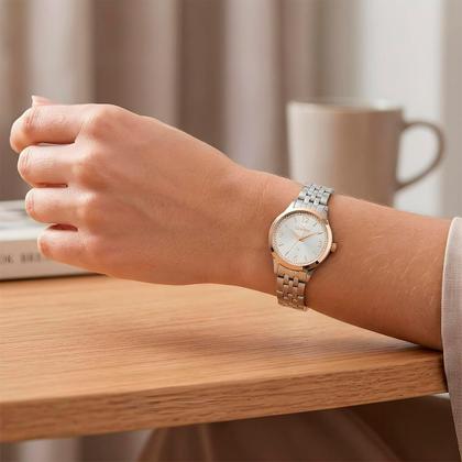 Imagem de Relógio Feminino Pequeno Prata e Rosé com Caixa e Pulseira de Aço Inoxidável à Prova d Água Fashion Luxo Elegante Condor