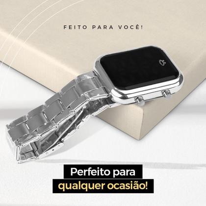 Imagem de Relogio Feminino Prata Aço Inox + Caixa + Pulseira Pandora