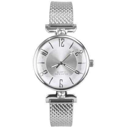 Imagem de Relogio feminino prata aço inox prova dagua silicone + caixa strass qualidade premium moda presente pulseira ajustavel