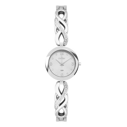 Imagem de Relógio Feminino Prata com Caixa e Pulseira de Aço Inoxidável à Prova D Água Pequeno com Pedras Luxo Elegante Fashion Condor