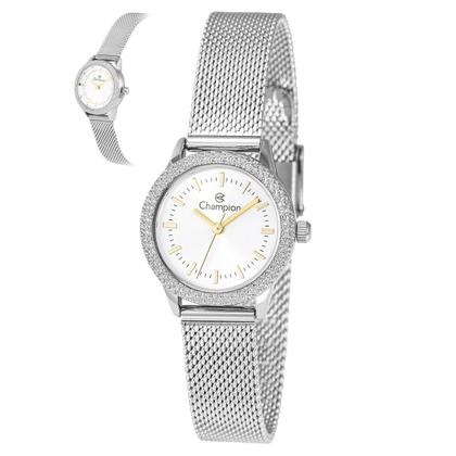 Imagem de Relógio Feminino Prata Pequeno Redondo com Caixa e Pulseira de Aço Inoxidável à Prova d Água Luxo Fashion Elegante Champion
