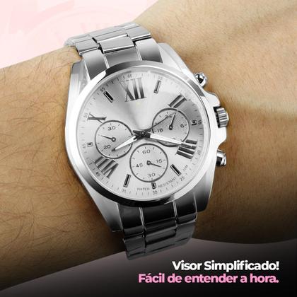 Imagem de relogio feminino premium casual prova dagua aço inox prata casual original presente resistente social