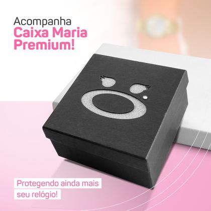 Imagem de Relogio Feminino Preto Aço + Brincos Coração Colar + Caixa presente ponteiro inoxidável silicone ajustavel black piano