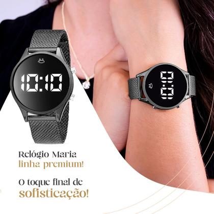 Imagem de Relogio feminino preto aço digital + caixa + colar + brincos academia pulseira ajustavel led presente black piano moda