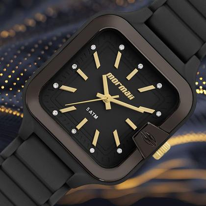 Imagem de Relógio Feminino Preto e Dourado Quadrado Analógico de Pulso com Pulseira de Silicone à Prova D Água Pequeno Delicado Fashion Luxo Elegante Mormaii