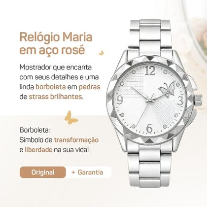 Imagem de relogio feminino prova dagua aço prata + pulseira + caixa resistente presente social moda original qualidade premium
