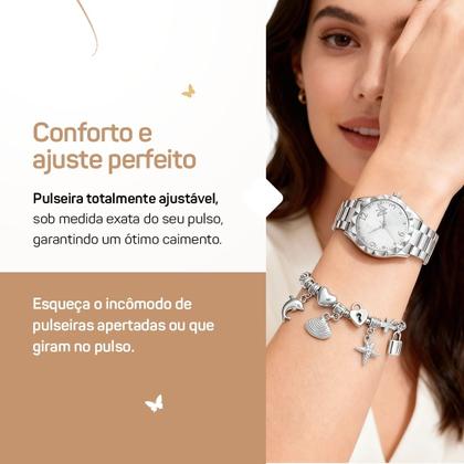 Imagem de relogio feminino prova dagua aço prata + pulseira + caixa resistente presente social moda original qualidade premium