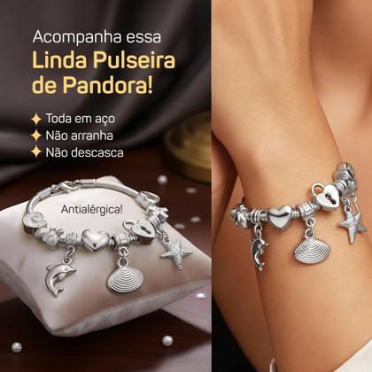 Imagem de relogio feminino prova dagua aço prata + pulseira + caixa resistente presente social moda original qualidade premium