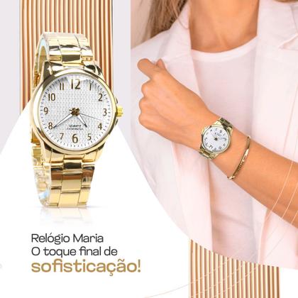 Imagem de Relogio Feminino Prova Dagua + Colar Ponto Luz + Pulseira aço inoxidável qualidade premium presente dourado