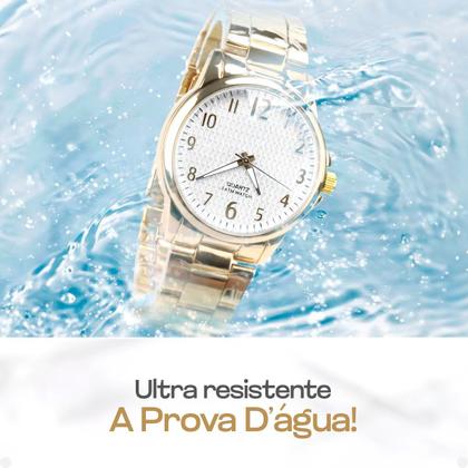 Imagem de Relogio Feminino Prova Dagua + Colar Ponto Luz + Pulseira aço inoxidável qualidade premium presente dourado