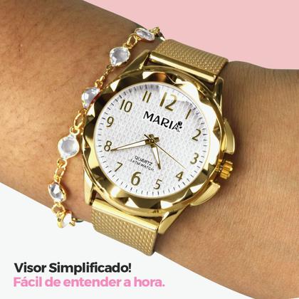 Imagem de relogio feminino prova dagua dourado aço + pulseira + caixa inoxidável original casual presente pandora silicone moda