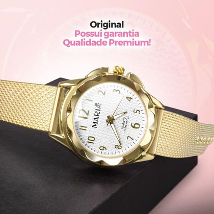 Imagem de relogio feminino prova dagua dourado aço + pulseira + caixa inoxidável original casual presente pandora silicone moda