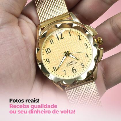 Imagem de relogio feminino prova dagua dourado + relogio aço silicone social casual original resistente qualidade premium presente