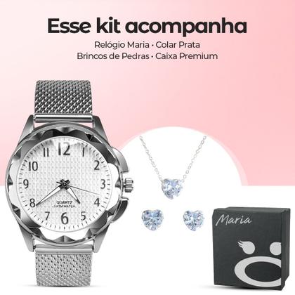 Imagem de relogio feminino prova dagua prata pulseira + brinco colar casual silicone caixa original moda prateado ajustavel