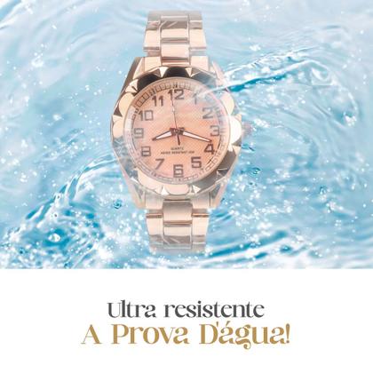 Imagem de relogio feminino prova dagua rose + caixa + brincos + colar casual qualidade premium moda inoxidável presente social