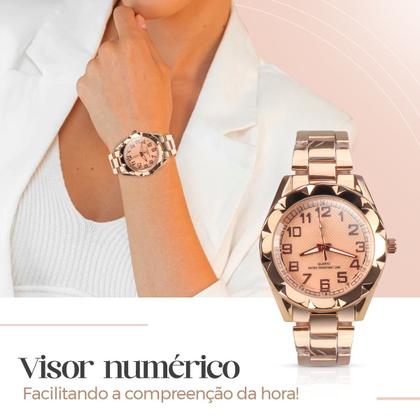 Imagem de relogio feminino prova dagua rose + caixa + brincos + colar casual qualidade premium moda inoxidável presente social