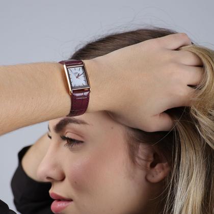 Imagem de Relógio Feminino Quadrado Couro Croco Rembrandt Rosé Gold