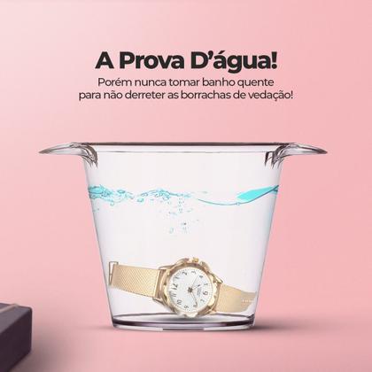 Imagem de Relógio Feminino Quartz Original Prova Dágua Kit Banhado Ouro 18k Dourado