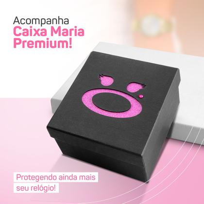 Imagem de Relogio Feminino Rosa Aço + Brincos + Colar Strass + Caixa presente qualidade premium delicado garantia social original