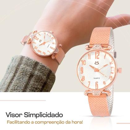 Imagem de Relogio feminino rose aço + colar brinco coração + caixa original presente qualidade premium social banhado inoxidável