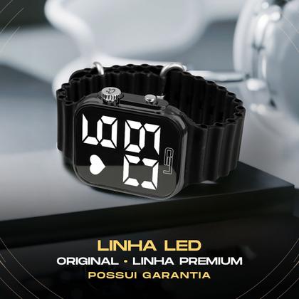 Imagem de Relogio feminino silicone digital ultra prova dagua caixa pulseira ajustavel led preto black piano