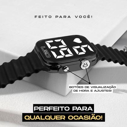 Imagem de Relogio feminino silicone digital ultra prova dagua caixa pulseira ajustavel led preto black piano