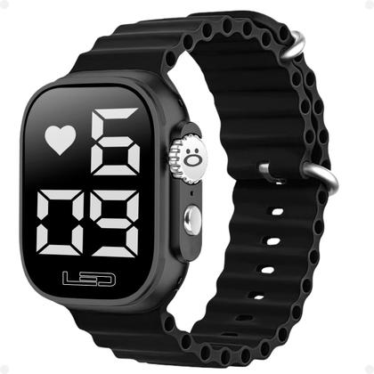Imagem de Relogio feminino silicone digital ultra prova dagua caixa pulseira ajustavel led preto black piano