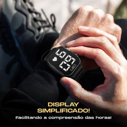 Imagem de Relogio feminino silicone digital ultra prova dagua caixa pulseira ajustavel led preto black piano