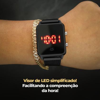 Imagem de relogio feminino social digital led aço inox moda original presente ajustavel casual
