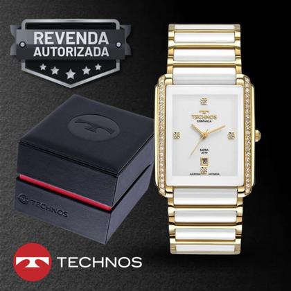 Imagem de Relógio Feminino Technos Cerâmica Safira Branco Dourado Luxo