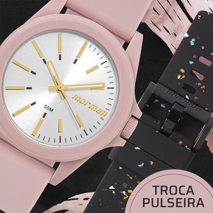 Imagem de Relógio Feminino Troca a Pulseira Kit com 2 Pulseiras de Silicone nas Cores Rosa e Preto Resistência à Água 5 ATM Esportivo Casual Fashion Mormaii