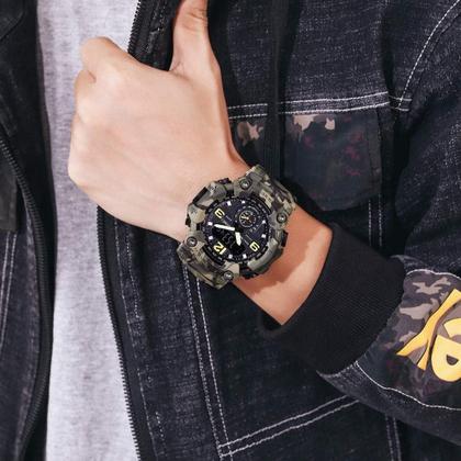 Imagem de Relógio Gosasa S-Shock Camouflage Green à prova d'água para homens