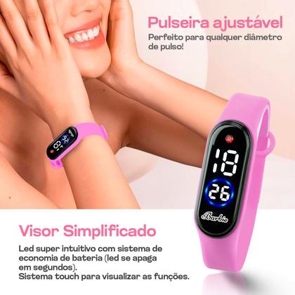 Imagem de relogio infantil barbie led + caixa pink presente original silicone strass menina criança rosa qualidade premium garota